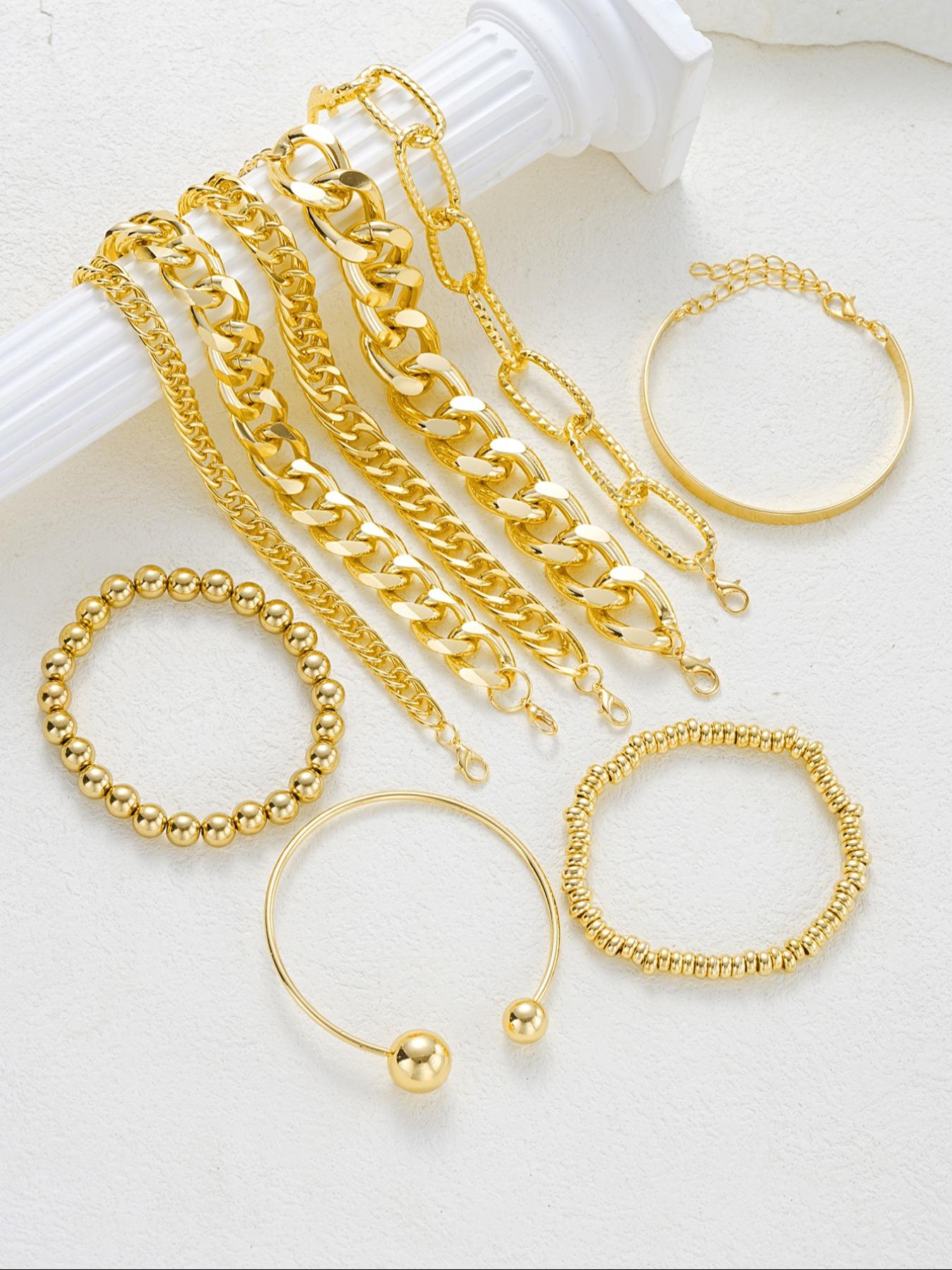 Women's Punk Style Link Bracelets Set, Stackable Bracelets, Casual Aluminum Chain Jewelry for Daily Wear, Perfect Gift for Birthdays & Parties