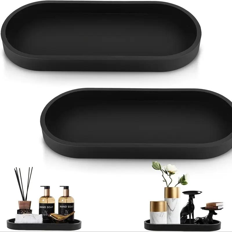 Silicone Marble Pattern Bathroom Tray, Oval Jewelry Storage Tray, Multi-Functional Decorative Tray for Candle Soap Plant Cosmetics, Bathroom Decoration Supplies