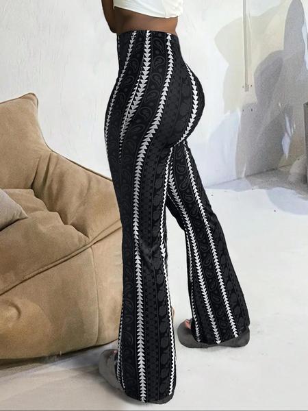 Women's High Waist Flare Pants Black Printed Bell Bottom Trousers Slim Fit Stretchy Wide Leg Pants Retro Bohemian Ethnic Pattern Streetwear Y2K Trendy Casual Fashion Club Party Outfit Comfortable Long Pants Boho Festival Trousers