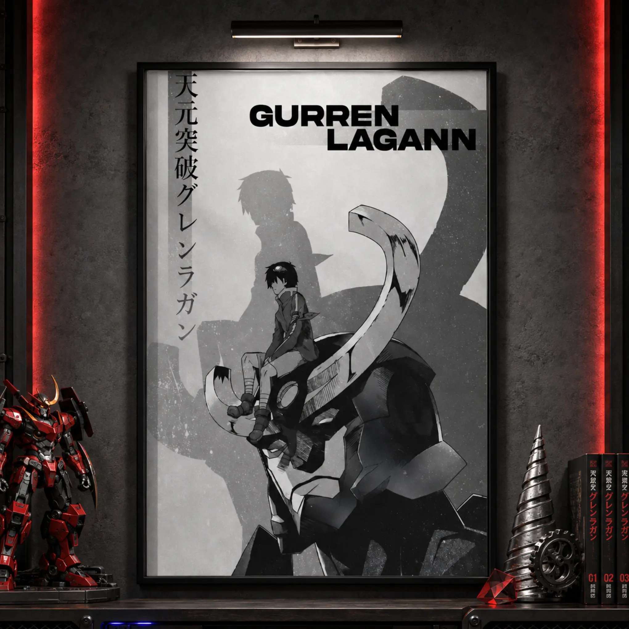 Gurren Lagann Anime High-Definition Canvas Wall Art Poster, Black and White Mecha Print, Multi-Size Manga Room Decor, Protective Pack Anime Fan Gift