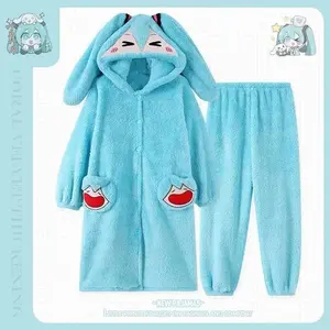 Hatsune Miku Anime Pajamas Women Kawaii Winter Coral Velvet Thickened Pajamas Set Home clothes can be worn outside Gift