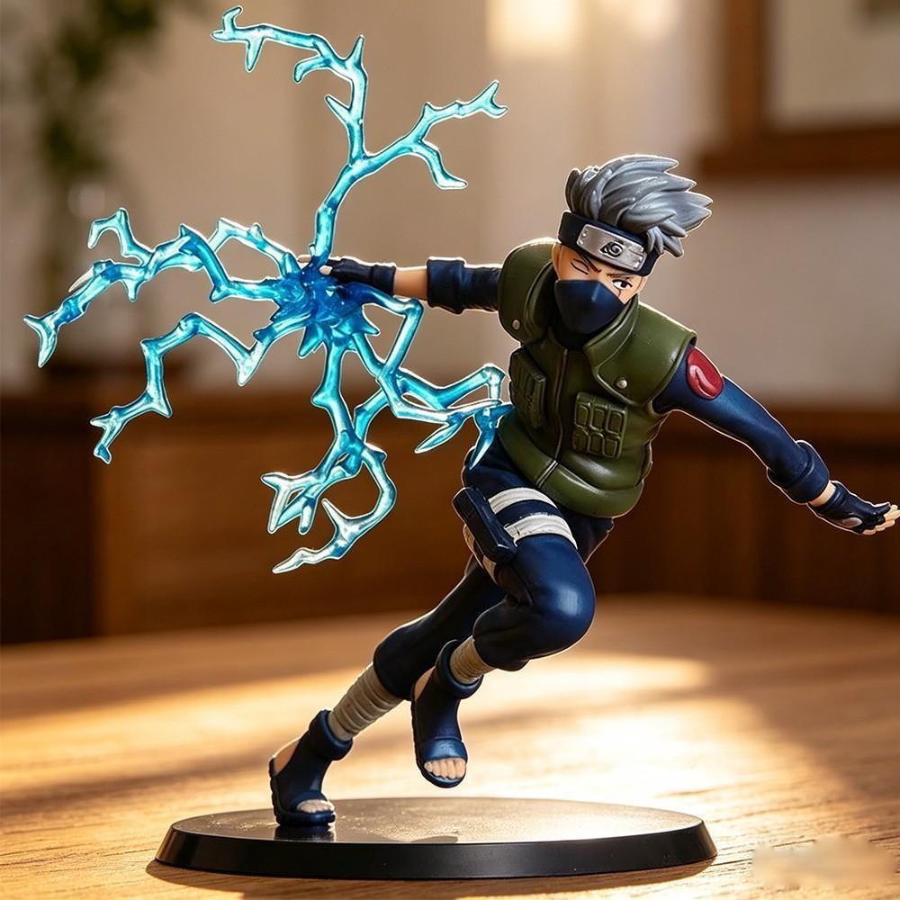 One Piece Naruto Kakashi Hatake Figure, Raikiri Lightning Effect Battle Form，Kakashi Collectible Statue, Copy Ninja Pose with Transparent Chidori Effects，Naruto Collectible for Fans & Display