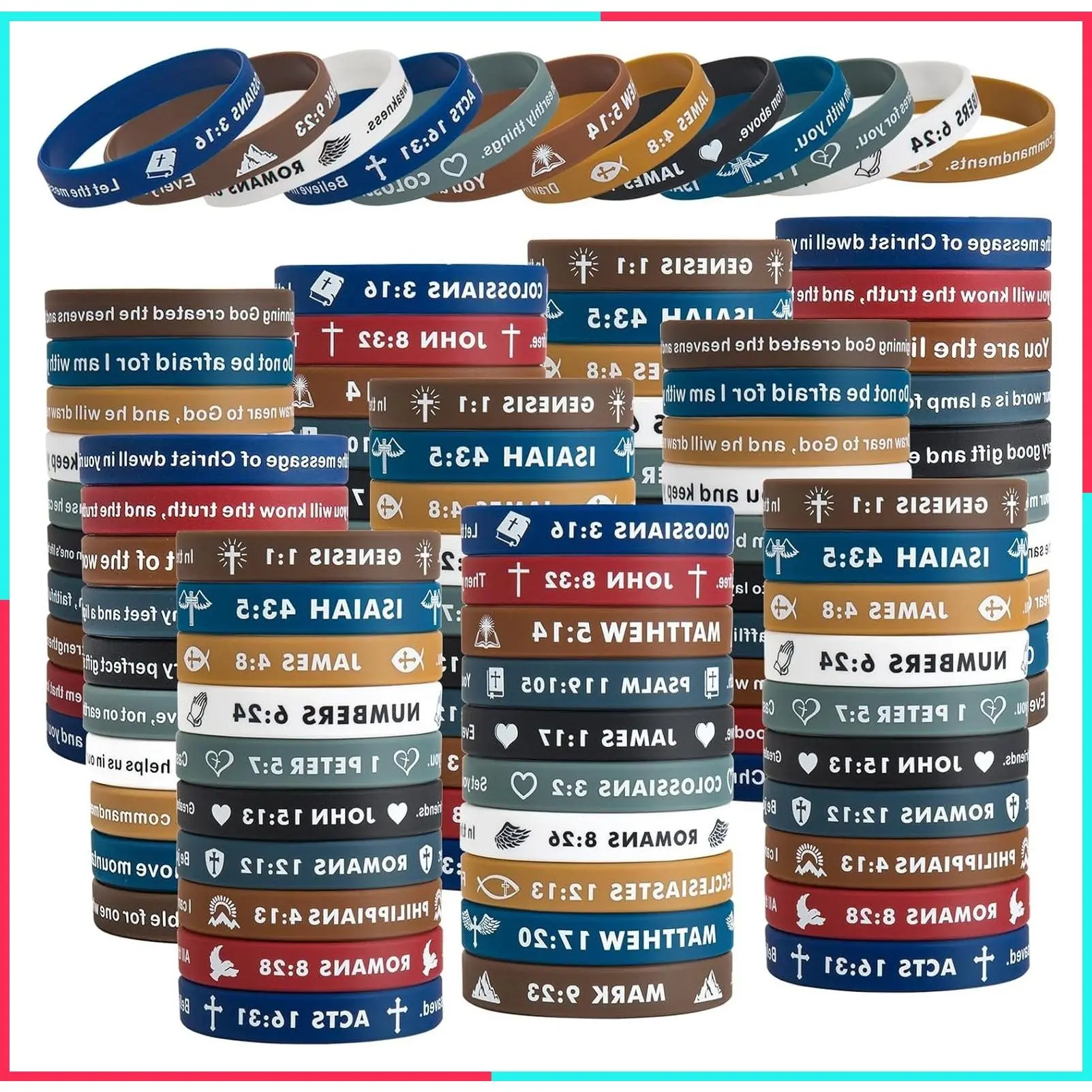 Religious Silicone Wristbands Bulk Bible Rubber Bracelets Colorful Inspirational Christian Bracelets for Men Women Gifts