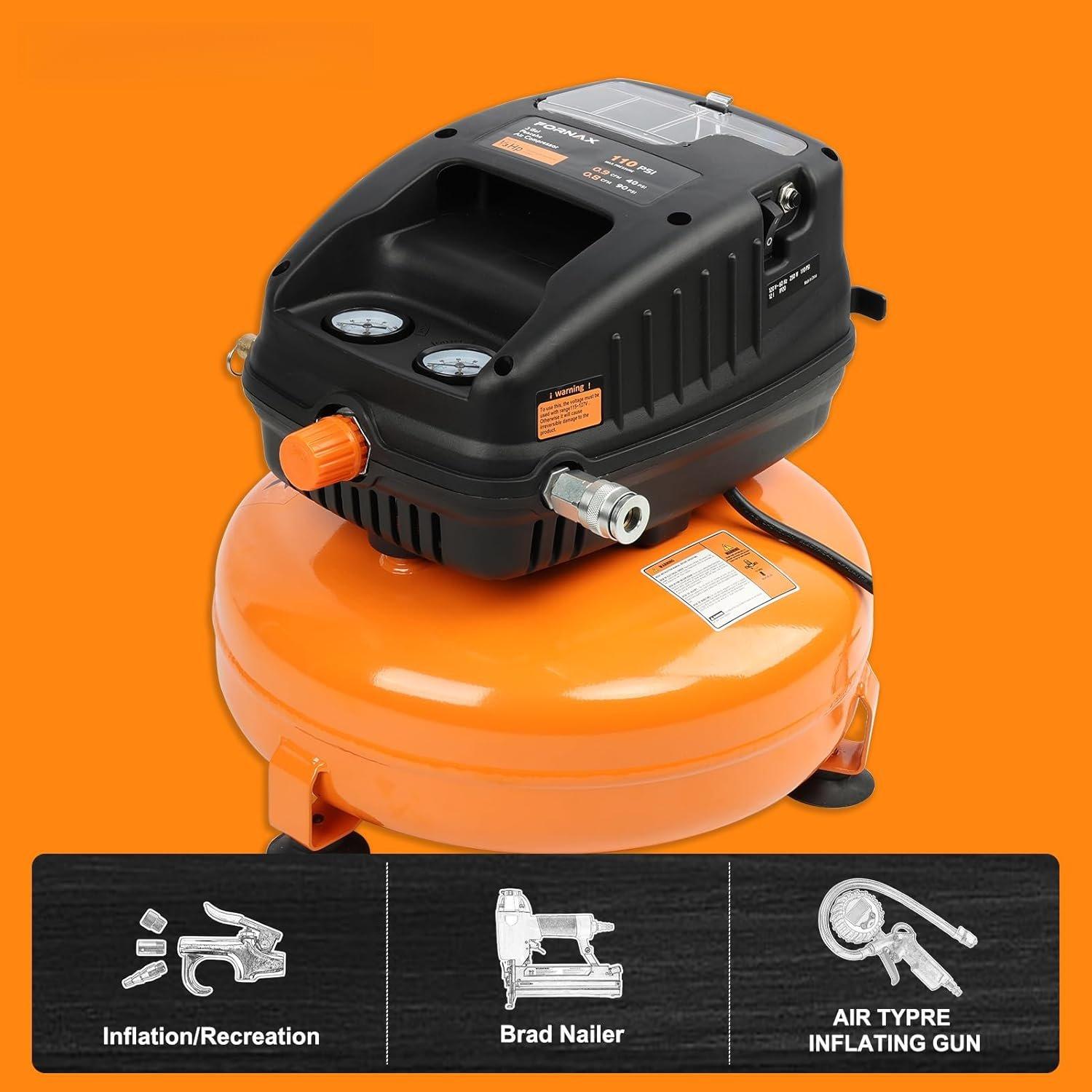 Pancake Air Compressor, 3 Gallon, 110 PSI Portable Air Compressor, Oil Free Kits Pancake Air Compressor, 3 Gallon, 110 PSI Portable Air Compressor, Oil Free Kits