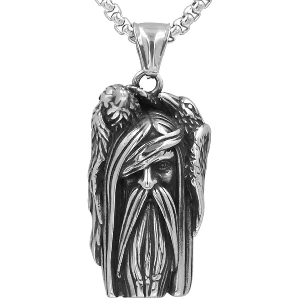 Necklace Odin God - Norse Pendant with Odin and Raven