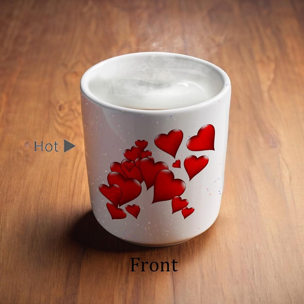 1pc Magical Color Changing Mug with Heart-Shaped Handle, 11oz Unique Heart Design, Red Heart Pattern, Heated Gradient Mug, Perfect for Mother'S Day, Birthdays and Holiday Gifts
