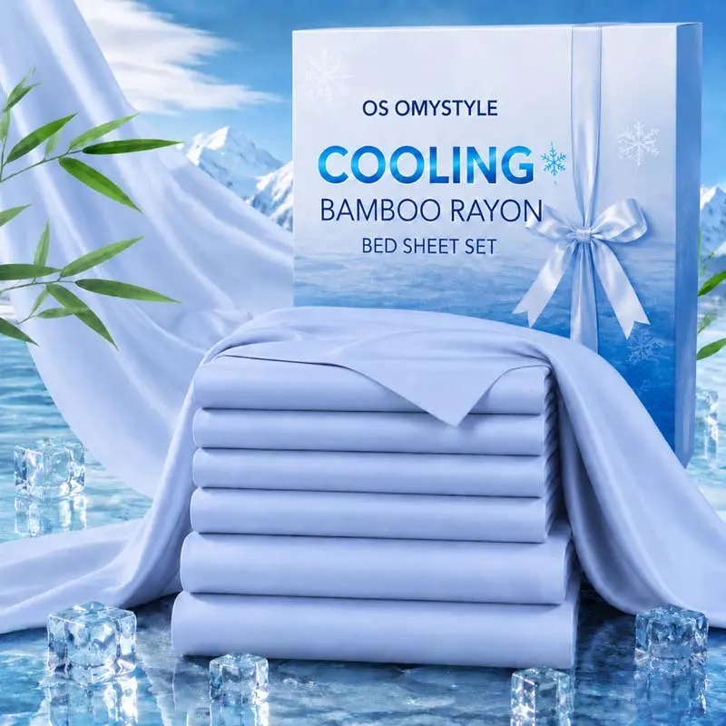 OS OMYSTYLE Bamboo Cooling Sheet Set (4/6pcs) - 2100TC Breathable Bedding with Cooling Effect, Soft Double-Stitched Wrinkle-Resistant, 16" Deep Pocket Fitted Sheet, Ideal for Hot Sleepers, Great Einschulung Gift, Bamboo Sheets