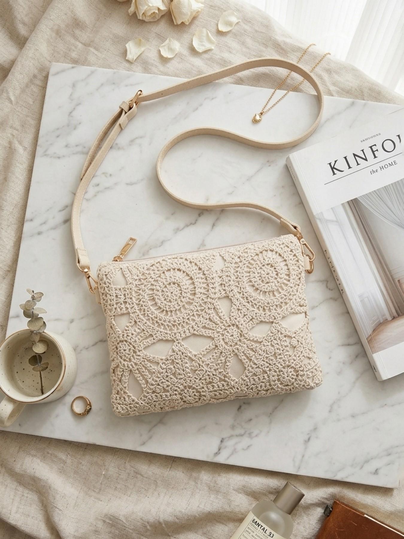 Mini Beach Bag With Wrist Strap & Coin Purse, Women's Shoulder Crossbody Bag, Spring/Summer New Versatile Small Unique Shoulder Bag, Sweet Square Bag , New Year , Beach, Straw Bag