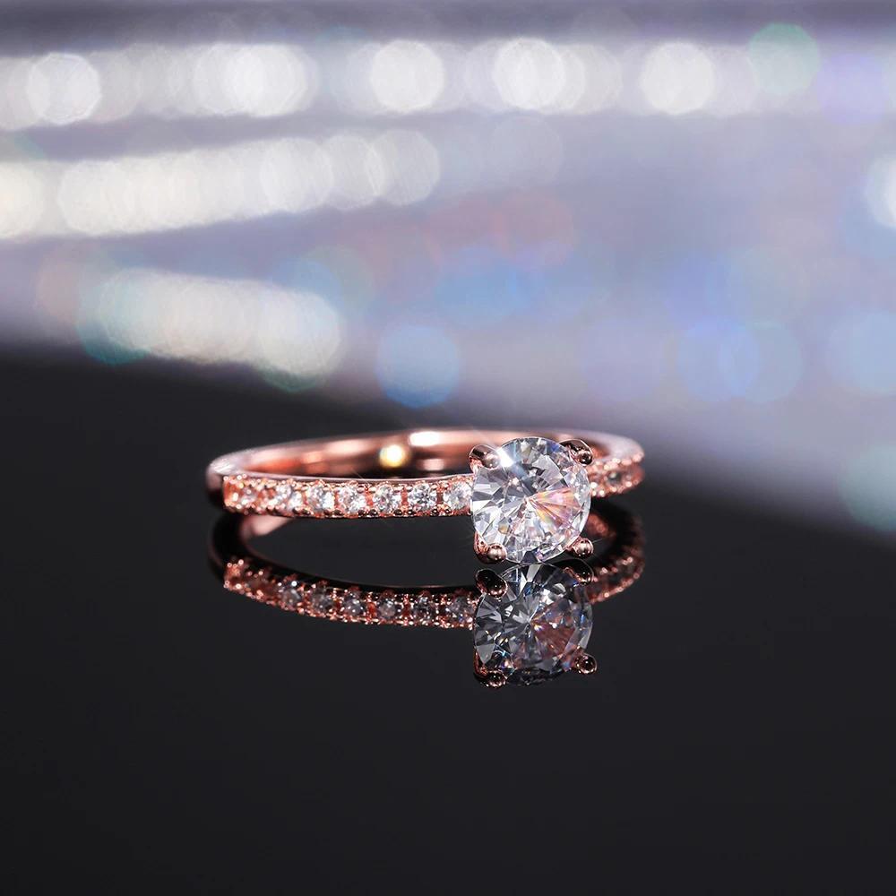 Huitan Women's Luxury Brass Base Thin Band Engagement Ring - Round Brilliant Zirconia, Luxury Look Costume Jewelry, Size-Adjustable, Sweat-Resistant, Drop Ship