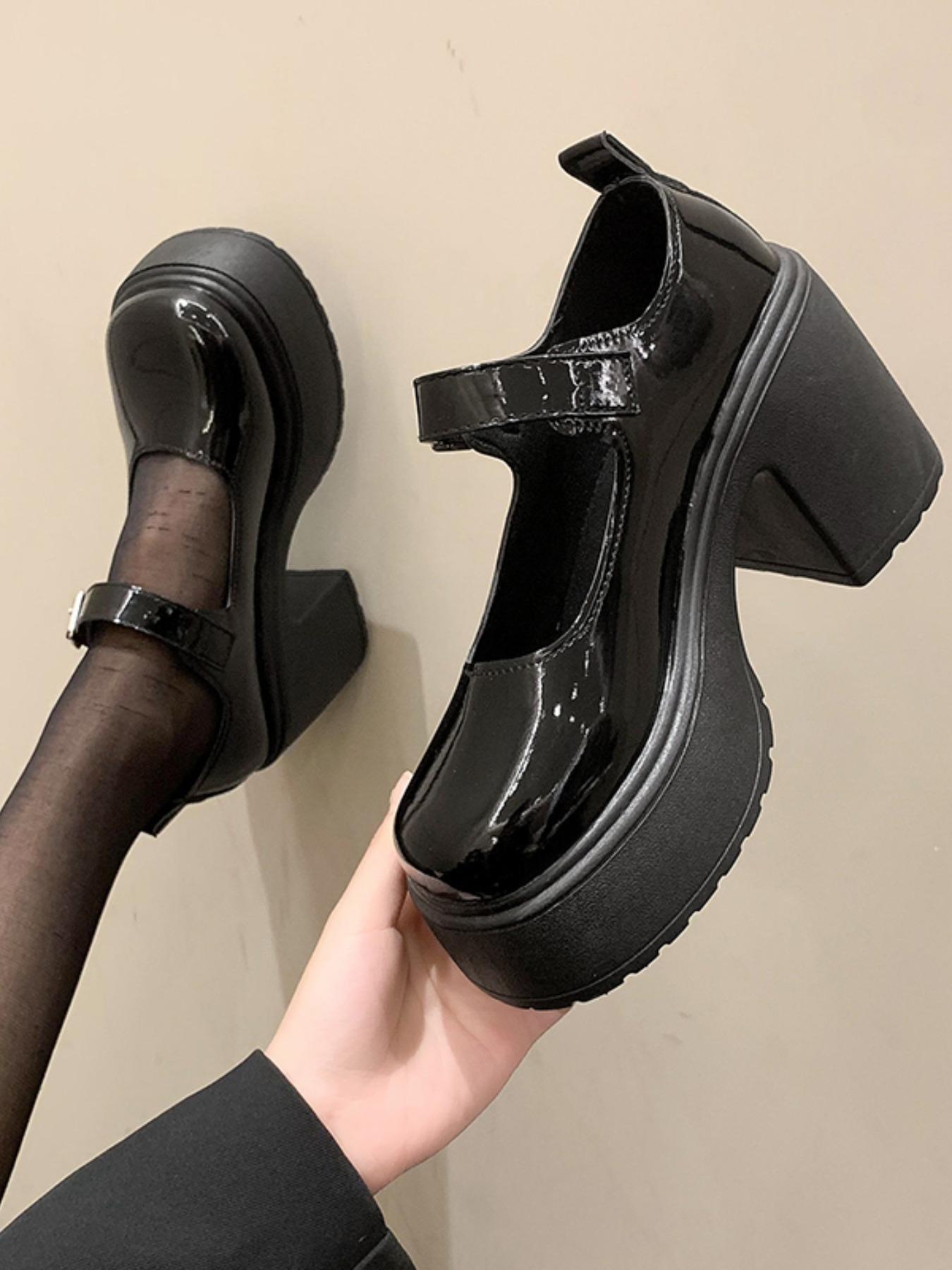 Women's Solid Color Round Toe Platform Chunky Heel Shoes, Classic Casual Comfortable Buckle Pu Leather Mary Jane Shoes for Daily Wear, Lightweight Breathable Shoes for Daily Wear, Students and Outdoor