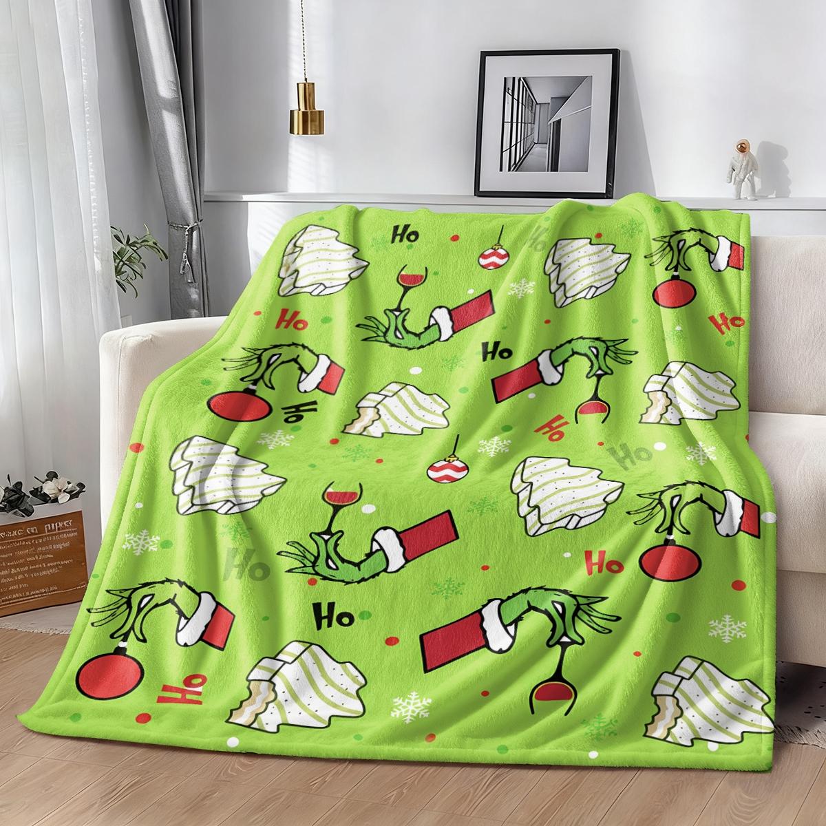 Christmas Grinch Blanket Soft Flannel Throw, Perfect Holiday Gift, Multi-Size Comfortable Bedding, Ideal for Home Use & Festive Decor