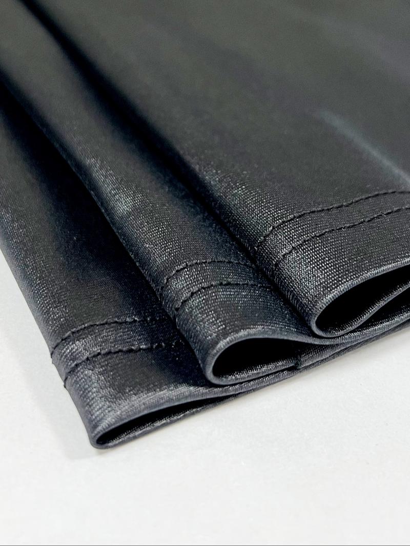 Women's Leather Split Dress, Round Neck Long Sleeve Slim Fit Bodycon, Black Fashion Festival Wear, All Seasons Woven Fabric