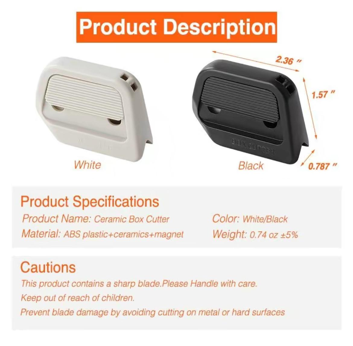 Magnetic Safety Box Cutter  Auto-Retract Ceramic Blade Cutting Supplies, 90° Edge Guide Fridge & Desk Mount, Portable Home Office Craft Tool