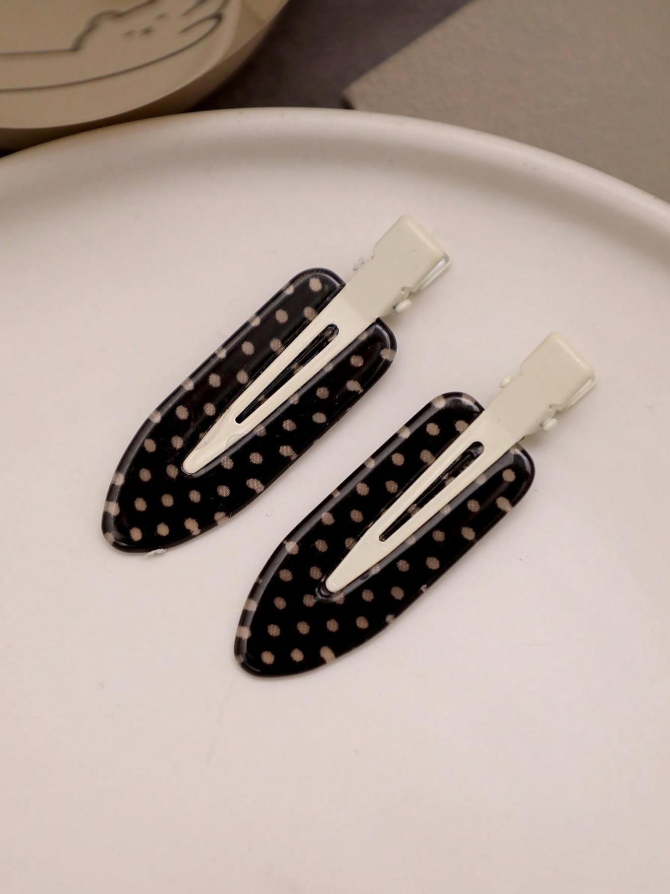 4pcs/Set Acetate Seamless Hairpin, Black & White, Acrylic Alligator Hair Clips, Flat Hair Clips, Cute Bangs & Hair Clips Accessories Polka Dot Hair Clips Bb Clamps Bangs Side Combs, Cute Fashion Accessories for Women and Girls