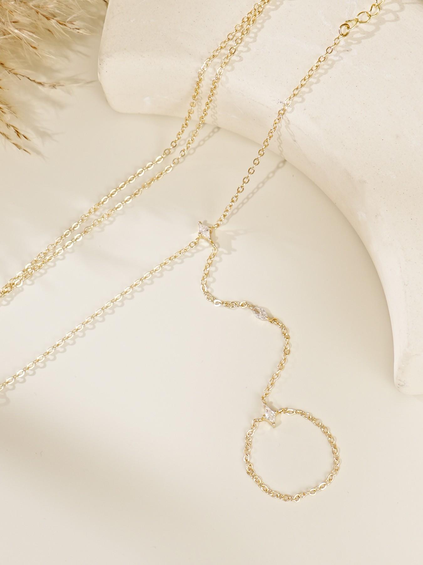 Women's Layered Zirconia Cubic Oxidized Finger Ring Bracelet Set, Perfect for Parties & Festivals, Sparkling Jewelry Accessories