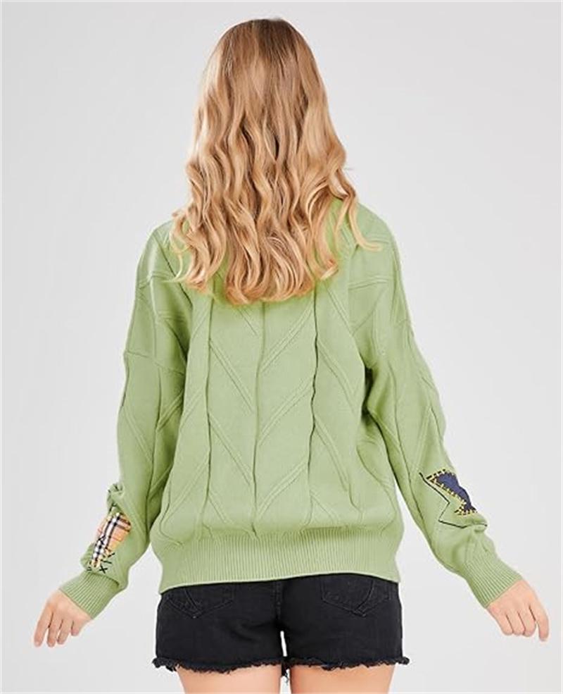 utcovo Women's Cable Knit Long Sleeve Open Front Cardigan Sheep V-Neck Button Down Embroidery Wool Blend Sweater Coat Outwear