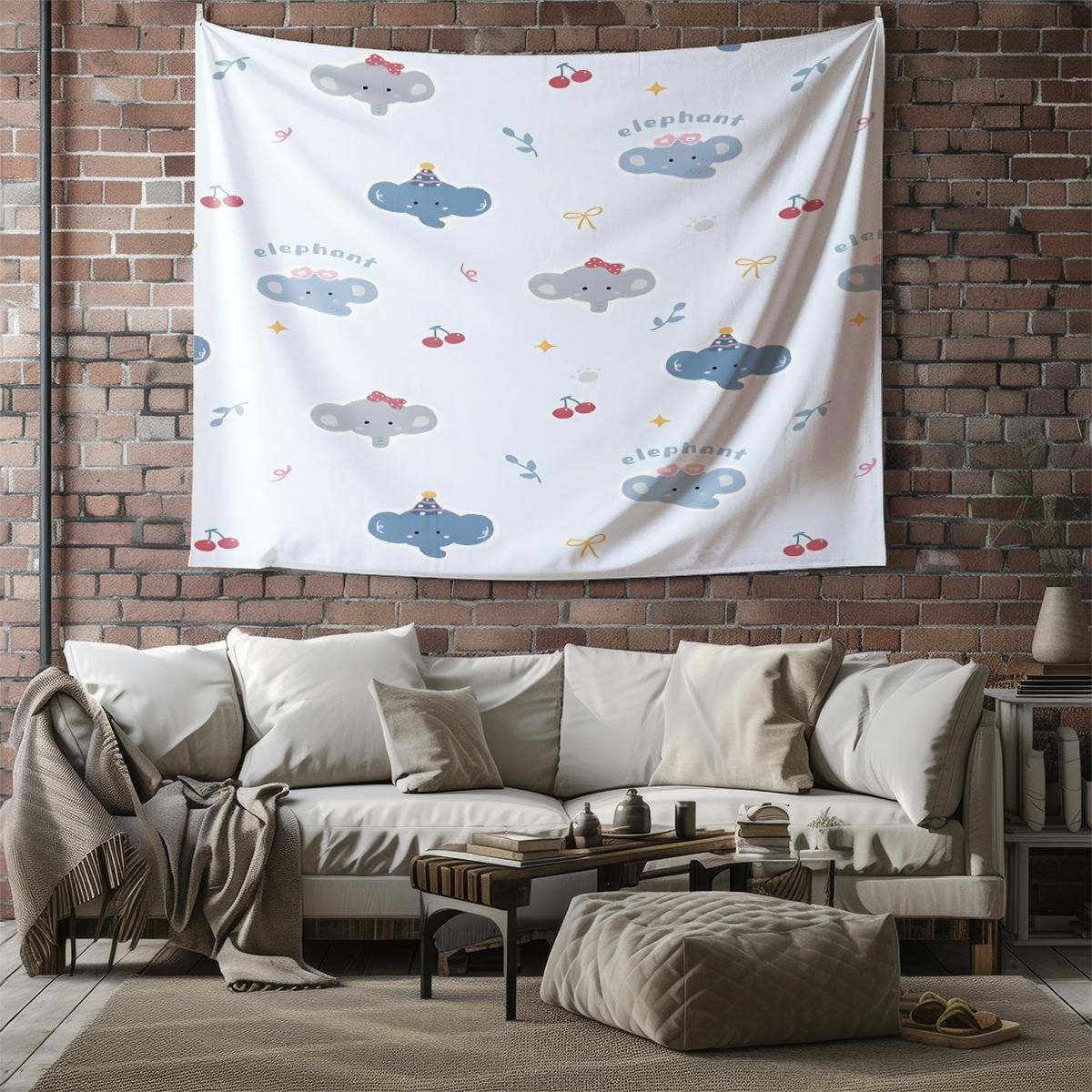 1 Fresh and Cute Cartoon Elephant Print Tapestry, Suitable for Bedroom, Living Room, and Dorm Room Wall Decor a Gift Loved by Children and Teenagers