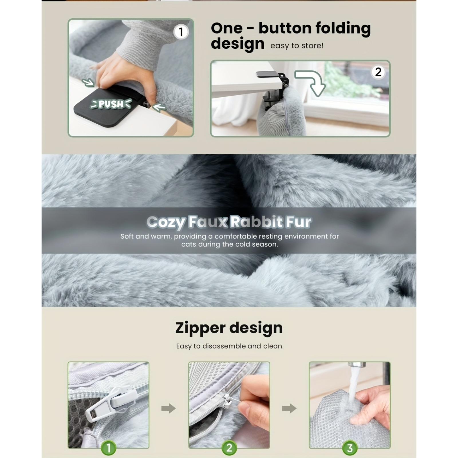 Desktop Cat Bed - One-Key Foldable, Sunken Design, Space-Saving Semi-Circular Cat Nest, Soft Faux Rabbit Fur, for Various Desks - Max Weight Capacity 40 Lbs