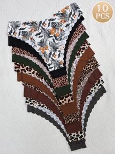 women's plain/floral/all over print pattern scallop trim thong, soft comfy breathable elegant high stretch seamless panties for summer daily wear, underwear for women, underwear for all seasons, panties for women, women's underwear, womenswear, lingerie