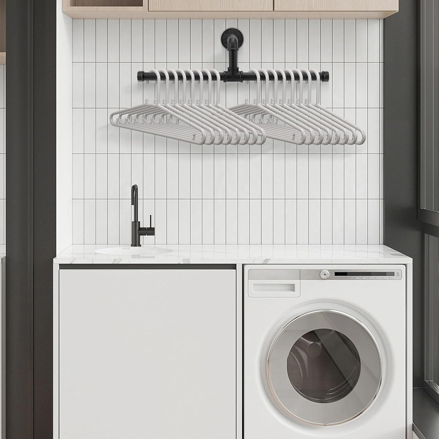 Industrial Pipe Floating Clothes Rack Garment Rack Wall Mounted, Durable Space Saving, Rustic Vintage Steel Metal Clothing Stand Frame