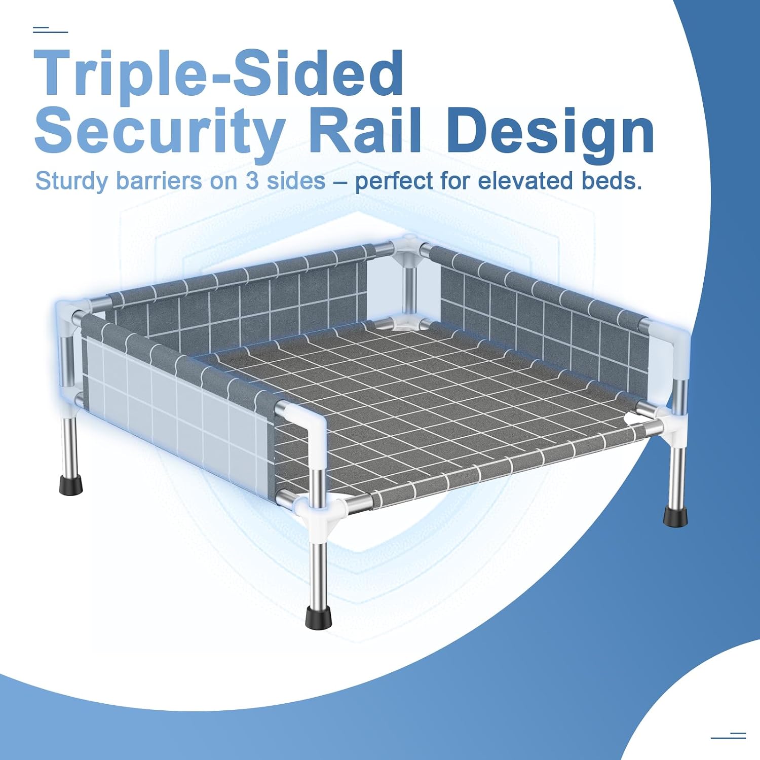 Elevated  Bed with Guardrail, Raised  Bed for Small Dogs | Rust-resistant stainless steel frame with safety fence & soft  fabric. Anti-slip  for secure indoor and outdoor use