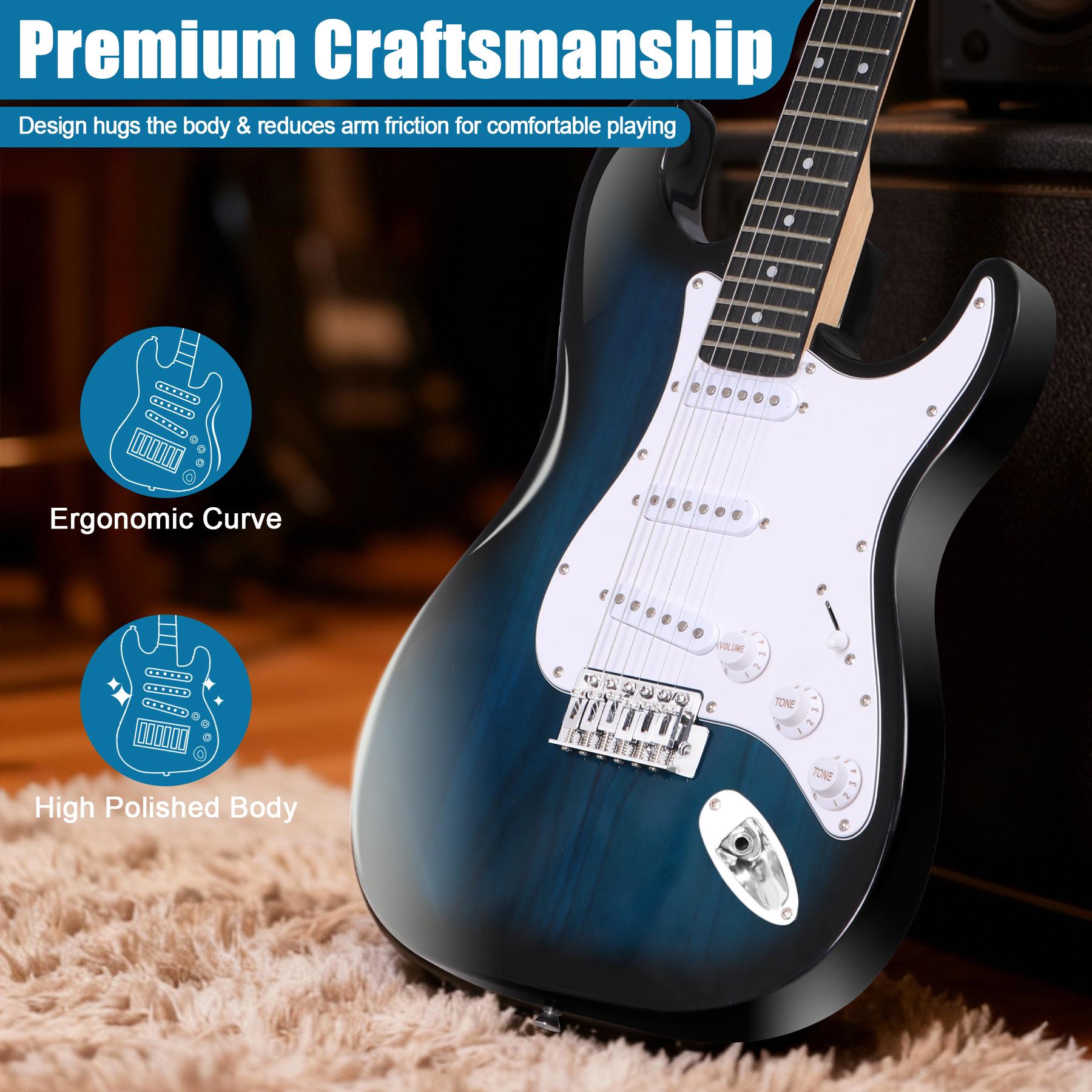 ZENY 39-inch Full Size Electric Guitar for Beginner W/Amp & Accessories Pack, Right-Handed Blue