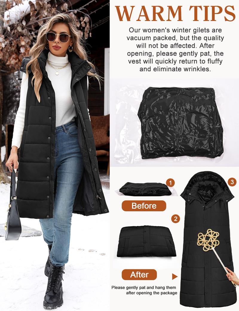 UMIPUBO Long Puffer Vest Women Quilted Down Jackets Sleeveless Puffy Vest Zip Up Winter Coats Fall Outerwear