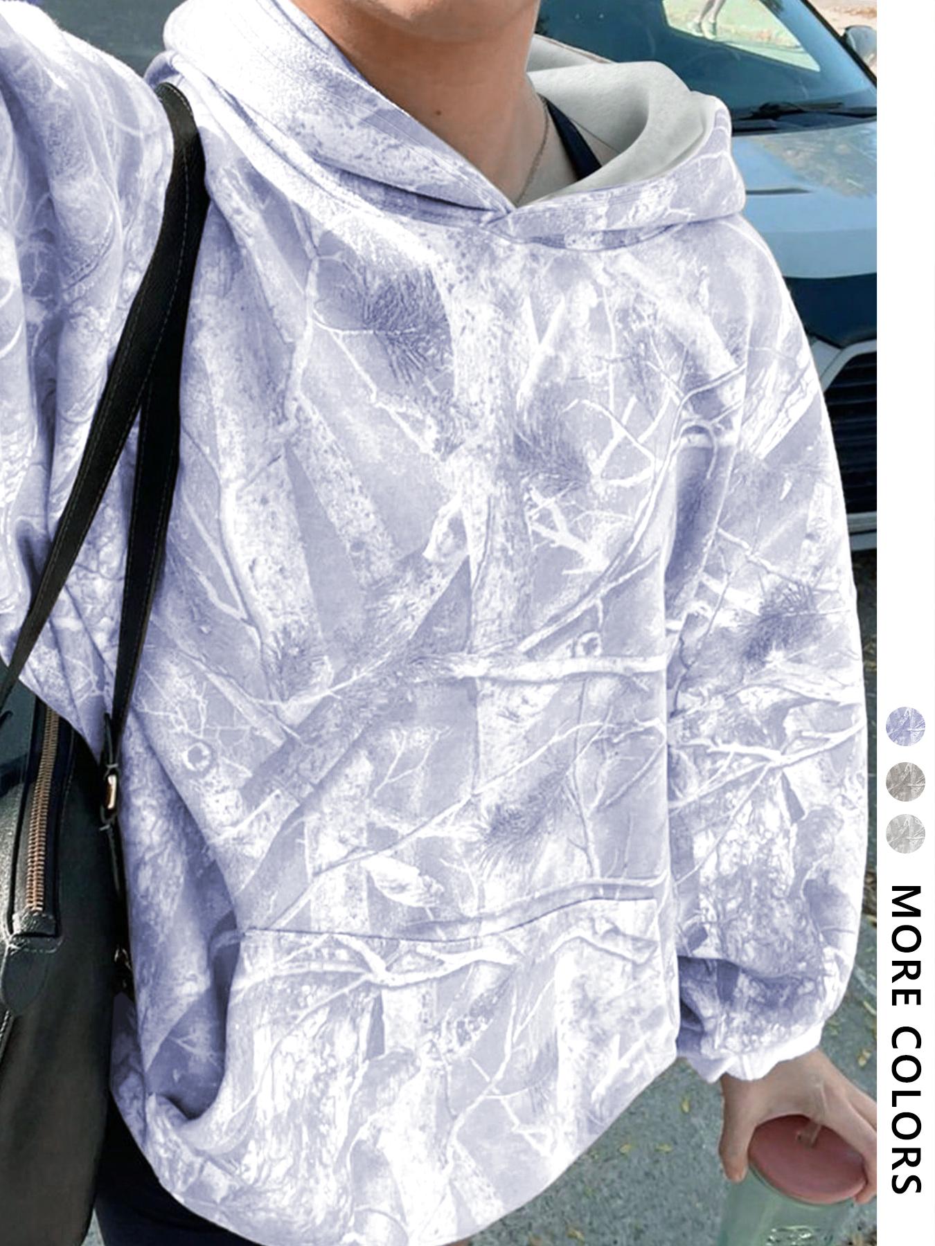 Unisex Hooded Sweatshirt, Casual Loose-Fit Branch Print Pullover, Fall & Winter Fashion, Comfortable Kint Fabric, One Piece