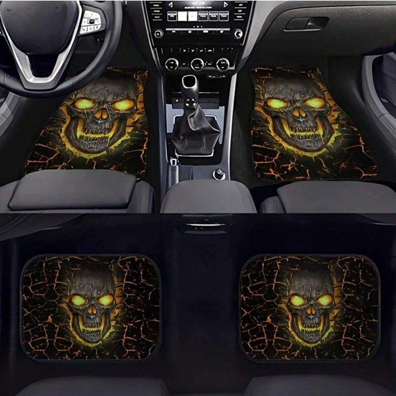 Skull Pattern Car Floor Mats, Non-slip Front & Rear Car Floor Mats, Universal Car Interior Decoration Accessories, Car Interior Accessory, Halloween