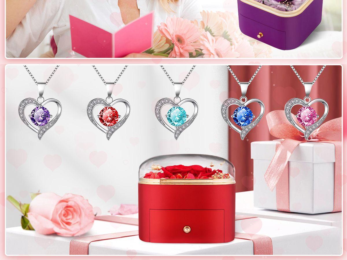 【Real Rose Box】DEEMEI Eternal Rosa Preserved Forever Pendant with Necklace Best Gift for Mom Wife GirlFriend Sister Her in Anniversary Mother's Day