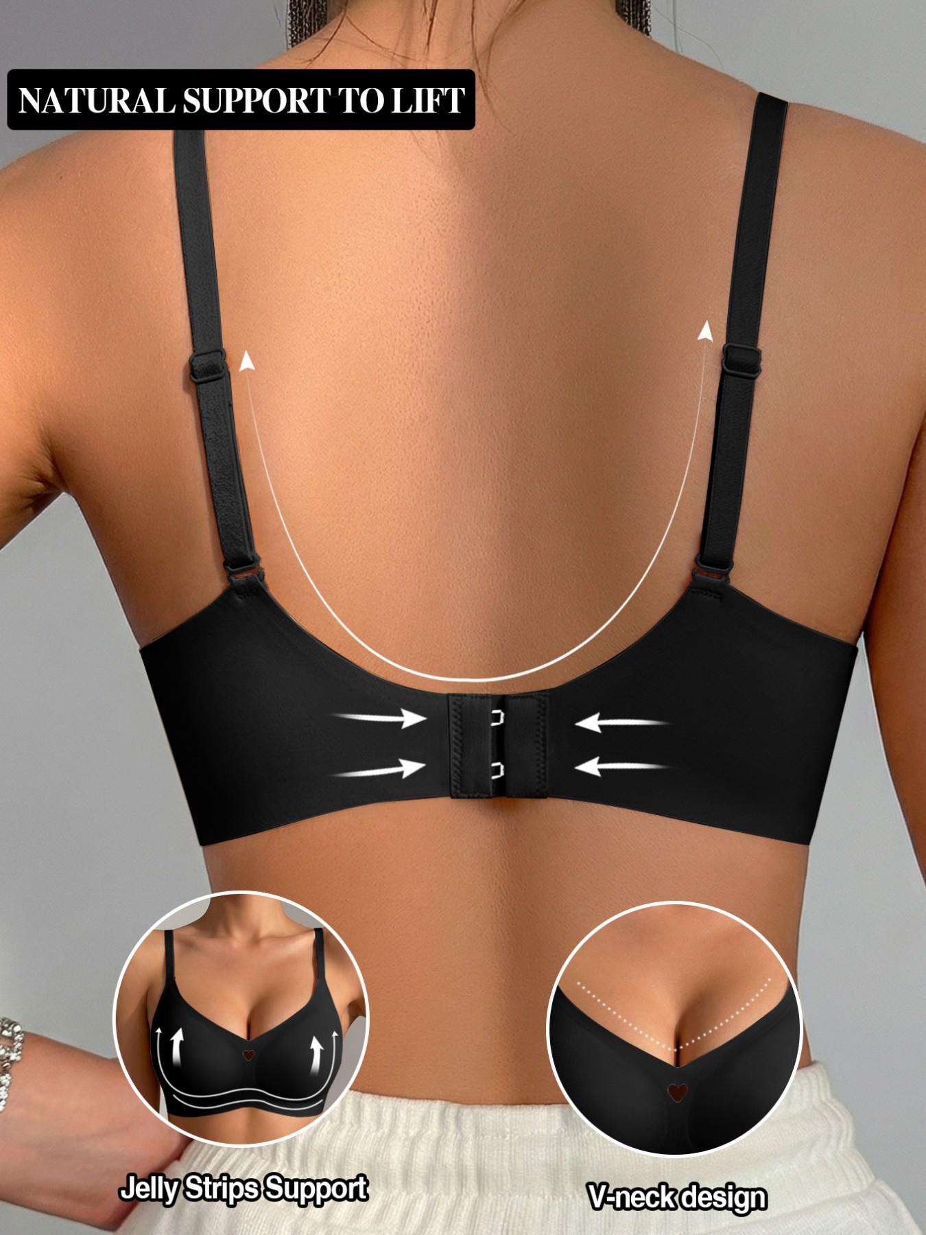 Women's Seamless Jelly Bra, Push-Up V-Neck Wireless Lingerie, Max Support, All Seasons, Casual Style, 1/2/4 Pieces Set