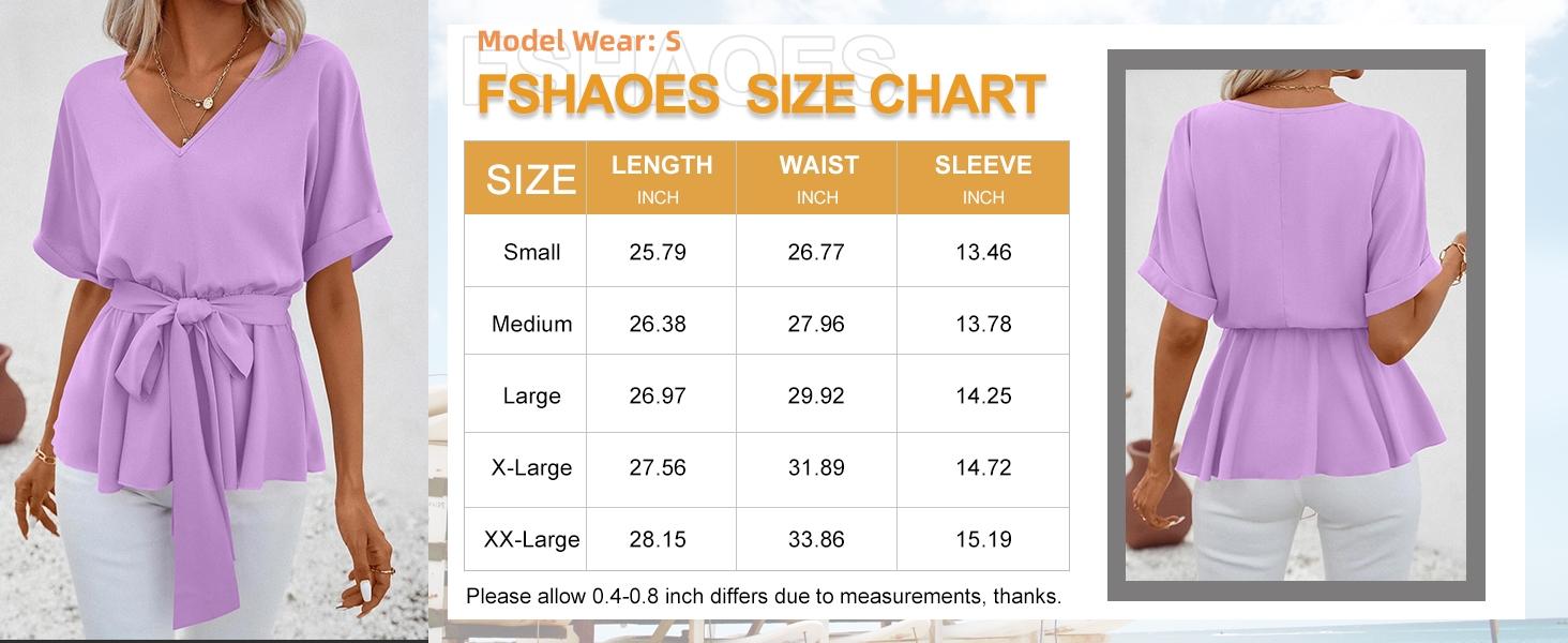 FMEYOA Womens Fashion V Neck Blouse Short Sleeve Belted Casual T-Shirts Basic Tee Tops FMEYOA Womens Fashion V Neck Blouse Short Sleeve Belted Casual T-Shirts Basic Tee Tops