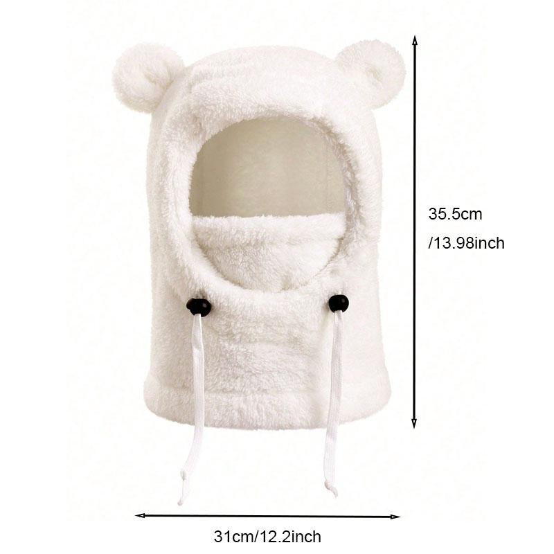 Autumn/Winter Kids Hooded Hat with Cute Bear Ears, Fleece-Lined Scarf and Mask, Unisex Children Outdoor Windproof Animal Headwear, Hooded Bonnet