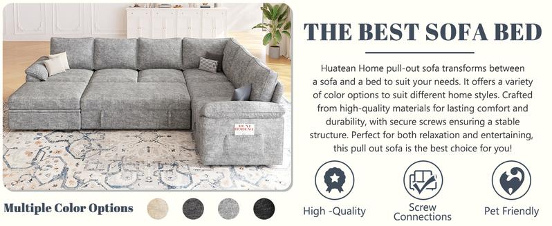 【4 Packages】108 Inch Sectional Sleeper Sofa with Pull Out Bed, U Shaped 7 Seat Modular Sectional Sofa with Storage, Sectional Couches for Living Room, Cloud Modular Couch, Removable Sofa Cover