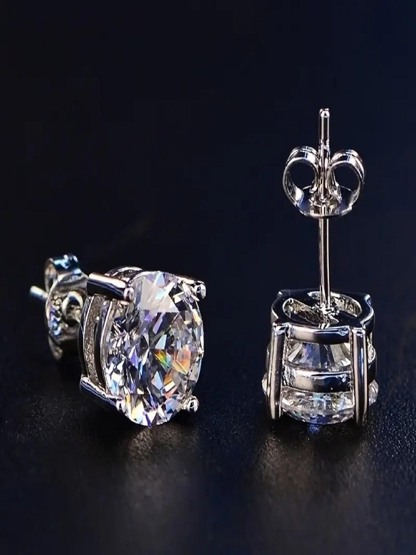 925 Sterling Silver Round Cut Cubic Zirconia Stud Earrings for Women Men, Hypoallergenic 4-Prong Simulated Diamond Earrings, 4MM 6MM 8MM 10MM Sizes Available, Sparkling CZ Earrings for Daily Wear, Anniversary, Birthday Gifts
