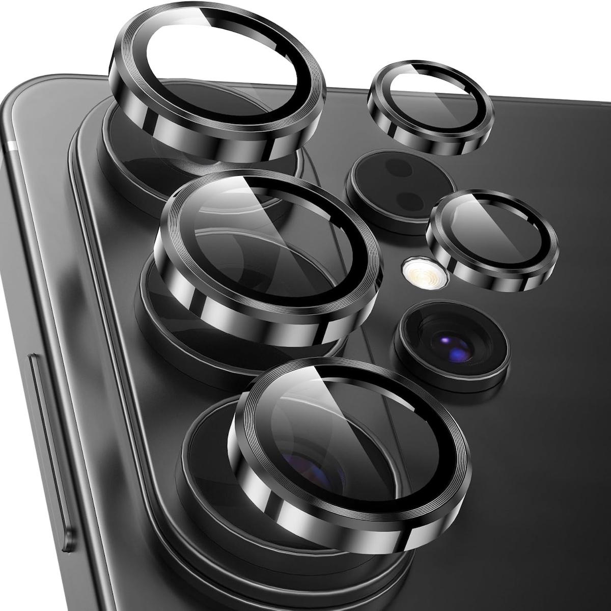 Camera Lens Protector for Samsung Galaxy S26 S25 S24 S23 Ultra Plus, Metal Aluminum CircleTempered Glass Camera Protector, Military Grade Shatterproof，Case Friendly, Accessories Lens Protector-Black
