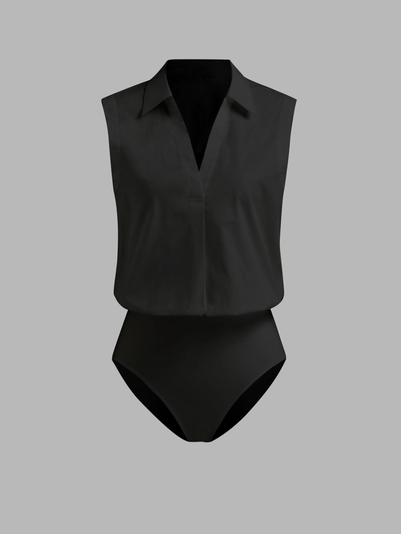 Women's Casual Loose V-Neck Sleeveless Shirt Jumpsuit, Elegant Woven Fabric, Slim Fit, Perfect for Daily Wear