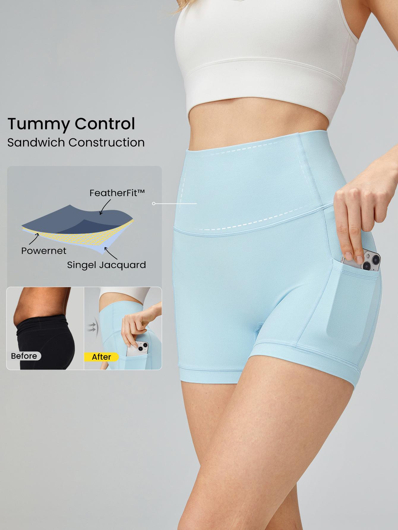 GLOWMODE 4.3" FeatherFit Anti-Slip Pocket Bike Shorts Non Front Seam Low Impact Cycling Running Gym Workout