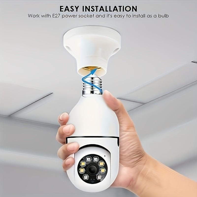 Light Bulb Security Camera, 360° Pan/Tilt WiFi Home Surveillance Cam with Full Color Night Vision, Two-Way Audio, Motion Detection, Waterproof for Indoor Outdoor E27 Socket