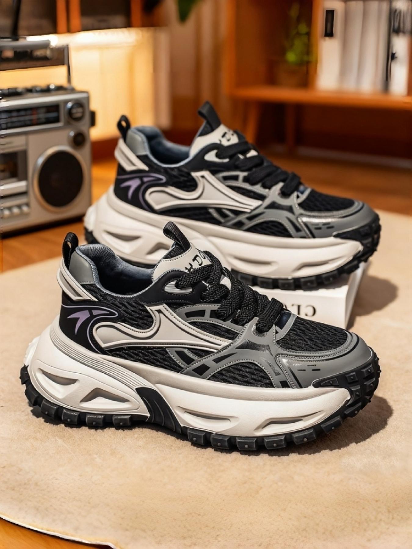 1 Pair of Men's Functional Style Platform Casual Shoes: Mesh Panel Design, Wear-resistant & Anti-slip, Elevated Sneakers for Young Men and Women, Perfect for Outdoor Casual Wear