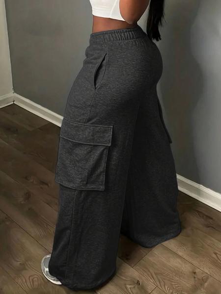 Women's Plain Flap Pocket Cargo Pants, Casual Aesthetic Streetwear Wide Leg Trousers for Spring & Fall, Women's Bottoms for Daily Wear