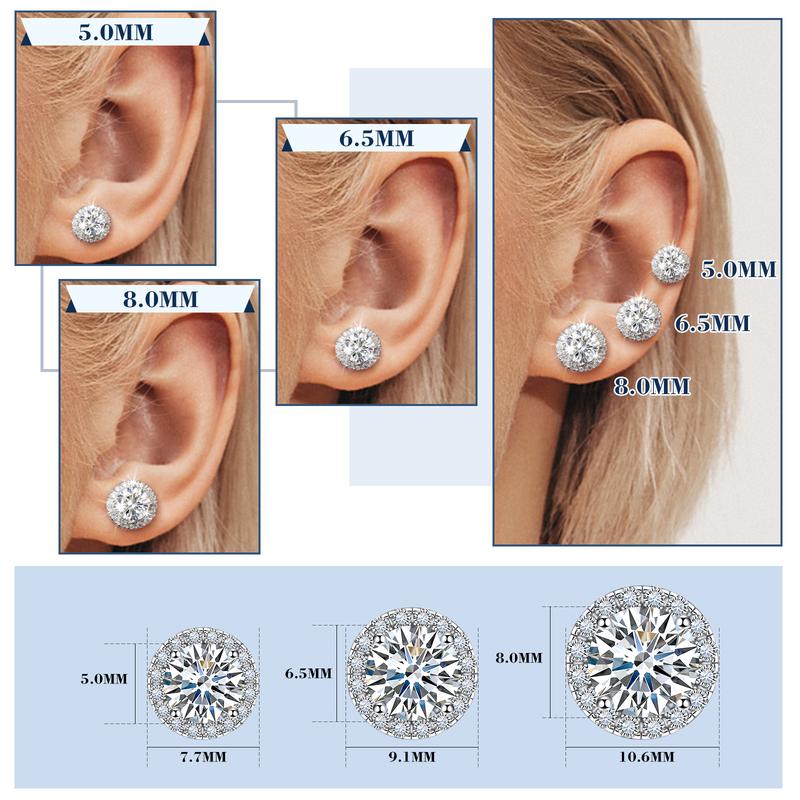 【Screw Back Halo Lab-Created Moissanite Earrings】 UCCIYO 0.2-8.0ct 3-10mm 925 Sterling Silver Real Moissanite Earrings Round Cut Brilliant Stud Earrings E103 For Women Men Fashion Jewelry  FallFreshness