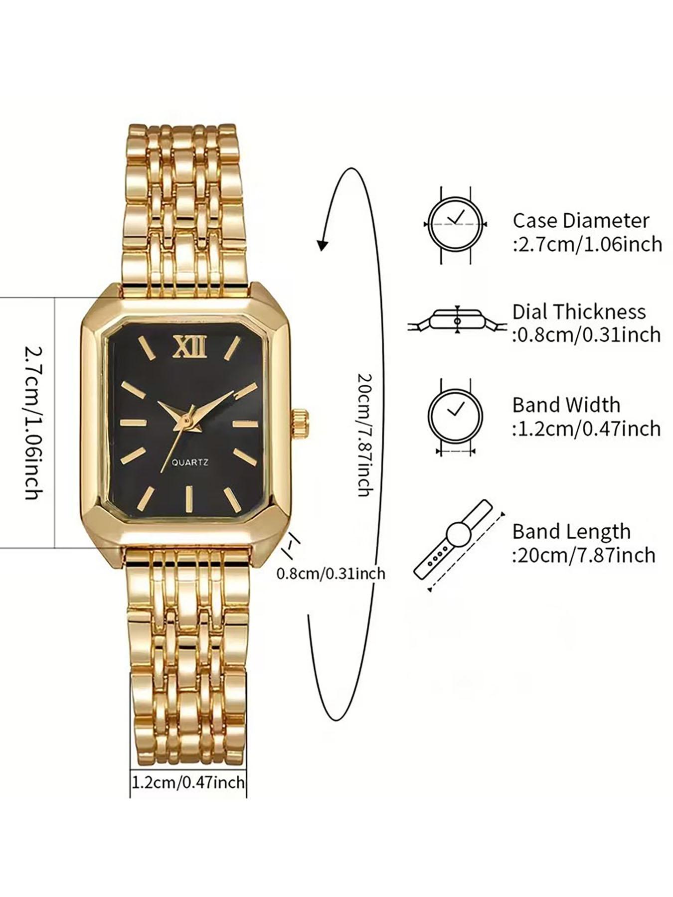 2-piece elegant ladies' watch gift set, fashionable, romantic, luxurious heart bracelet jewelry paired with palace style quartz watch, classic retro rectangular dial, comfortable alloy strap, perfect gift for family and friends