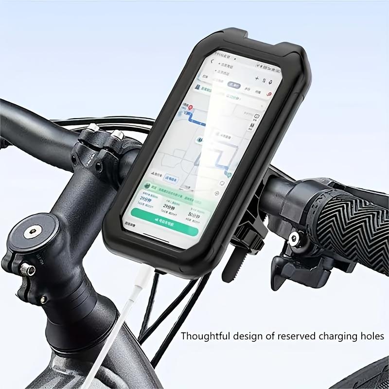 1 piece set of ABS material rotatable phone holder, suitable for bicycles and motorcycles; Fully enclosed waterproof, rainproof and shockproof design, with a touch screen protective shell, stable shock absorption, and reserved charging port; Compatible wi