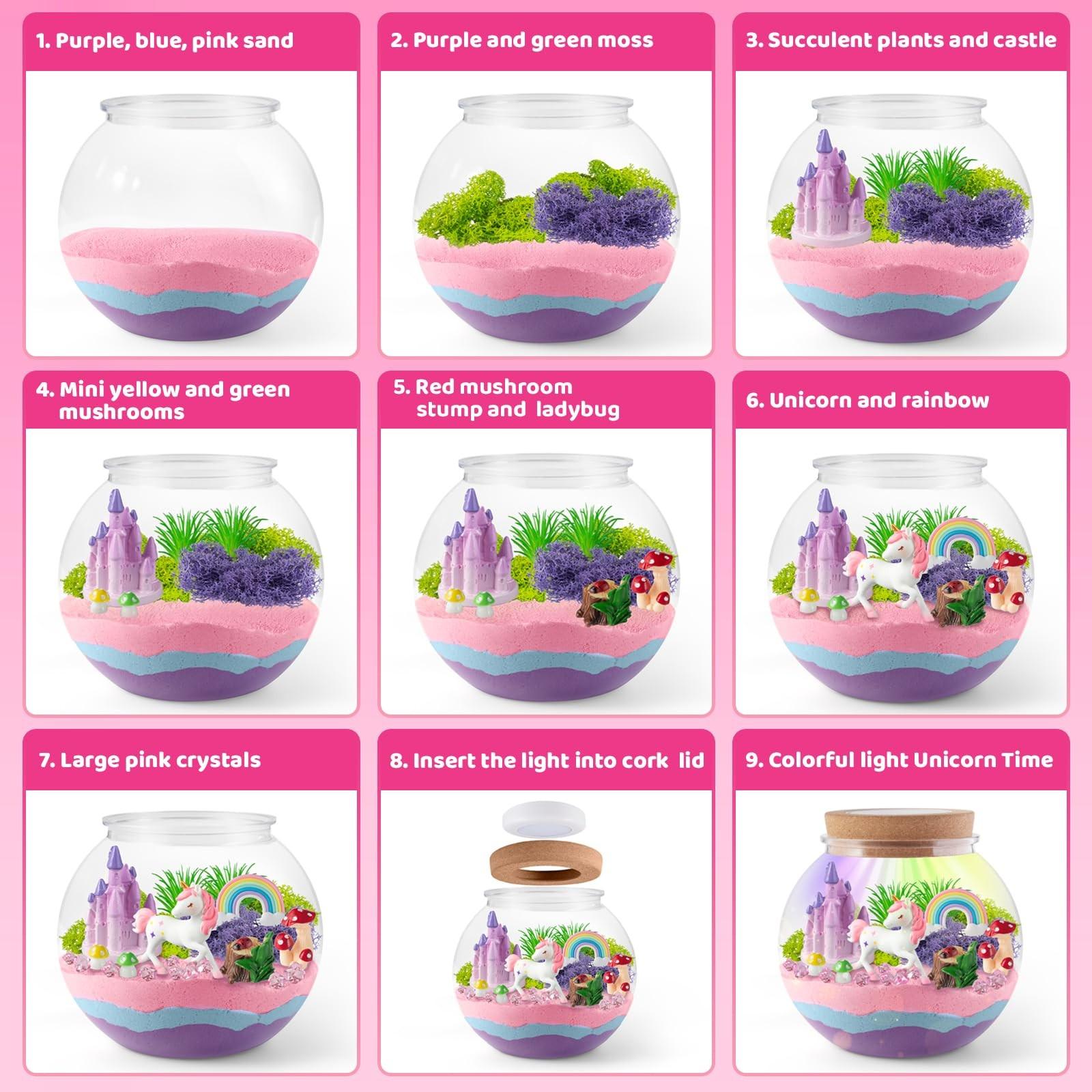 Unicorn Light-Up Glass Container Set - LED Night Light, DIY Arts & Crafts Kit for Girls Ages 4-12, Kids Birthday & Easter Gift