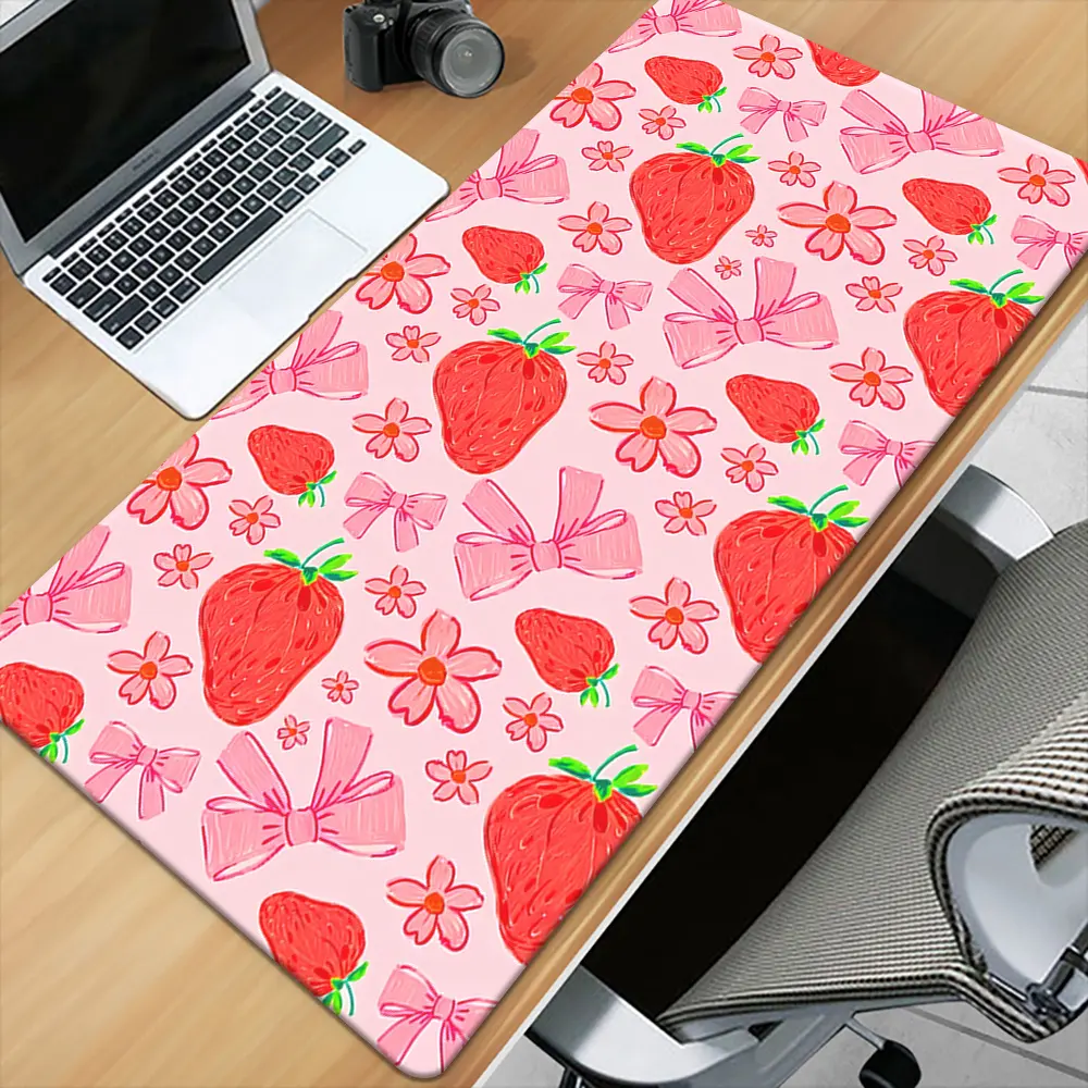 Strawberry floral pattern high-definition printed rubber desk mat - multifunctional mouse pad, suitable for office, gaming, and home use - a great gift for friends and relatives, desktop mat | Vibrant Desk Mat | Durable desk mat, mouse pad