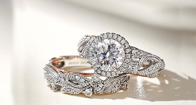 Jeulia 4 Carat Openwork Ring Sets for Women 925 Sterling Silver Wedding Sets Rose Golden Round Cut Halo Engagement Ring White band CZ Solitaire Anniversary Promise Rings wedding set Sterling Silver