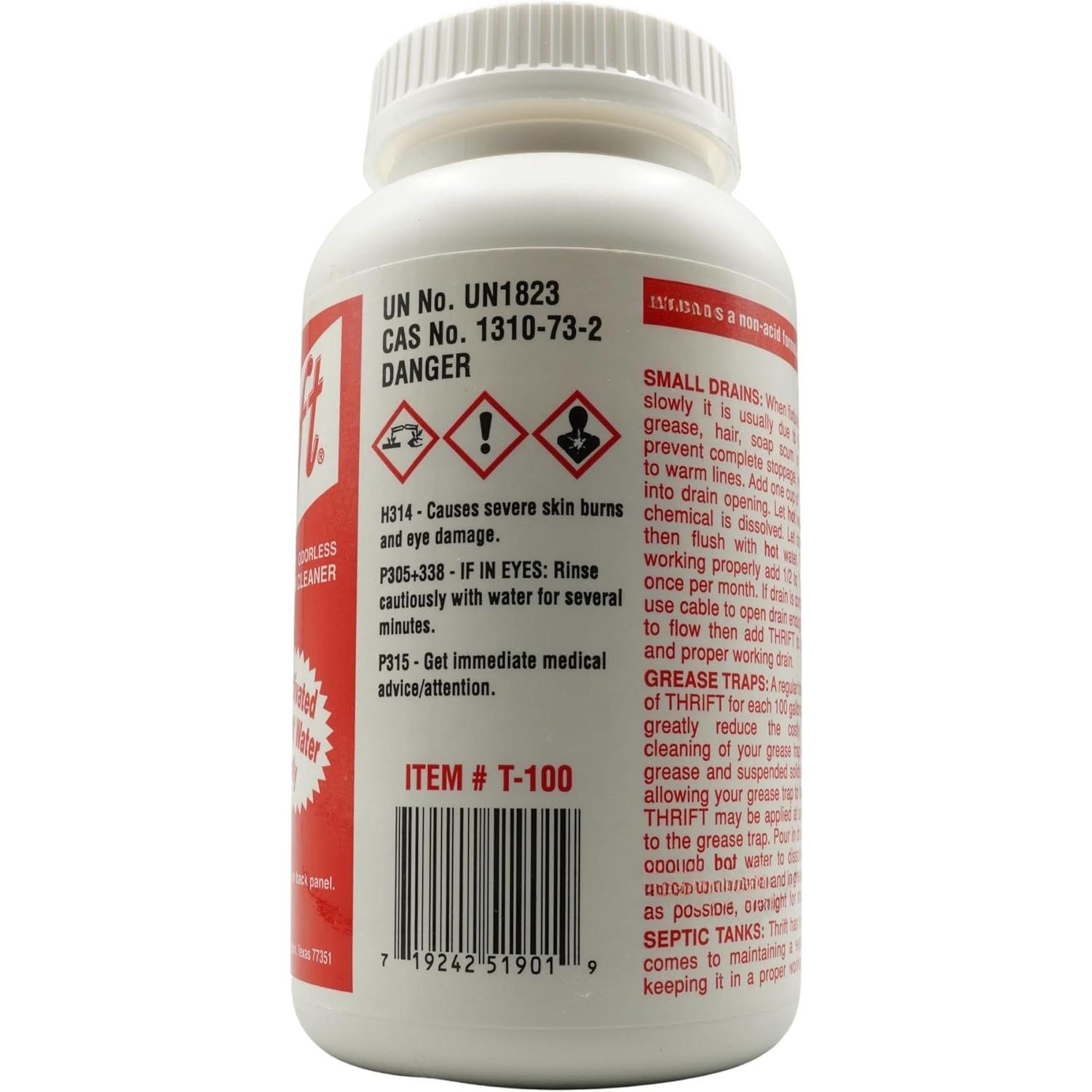 T-100 Odorless Drain Cleaner - Hot Water Activated Drain Cleaner for Small Drains,  , Septic Systems & Sewer Lines - 1 Pound Bottle