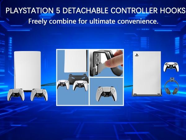 GETYEA Wall Mount Stand for Ps5 and Ps5 Slim Console, Vertical Holder Set, Controller Hook Included, Playstation 5 Accessories