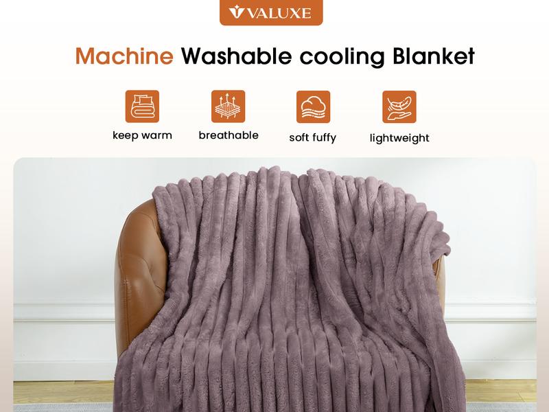 【VALUXE】 Luxury Fluffy Striped Blanket – Ultra Soft Fleece Throw for Couch & Bed, Cozy All-Season Home Decor, Perfect Christmas Gift